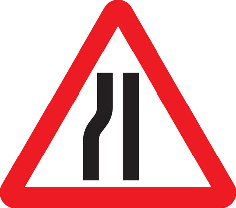 Road narrows from left sign